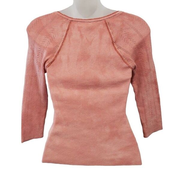 Free People Henley Shirt‎ Top Women's XS Pink Peach Tie-Dye Cropped Scoop-Neck - Picture 2 of 9